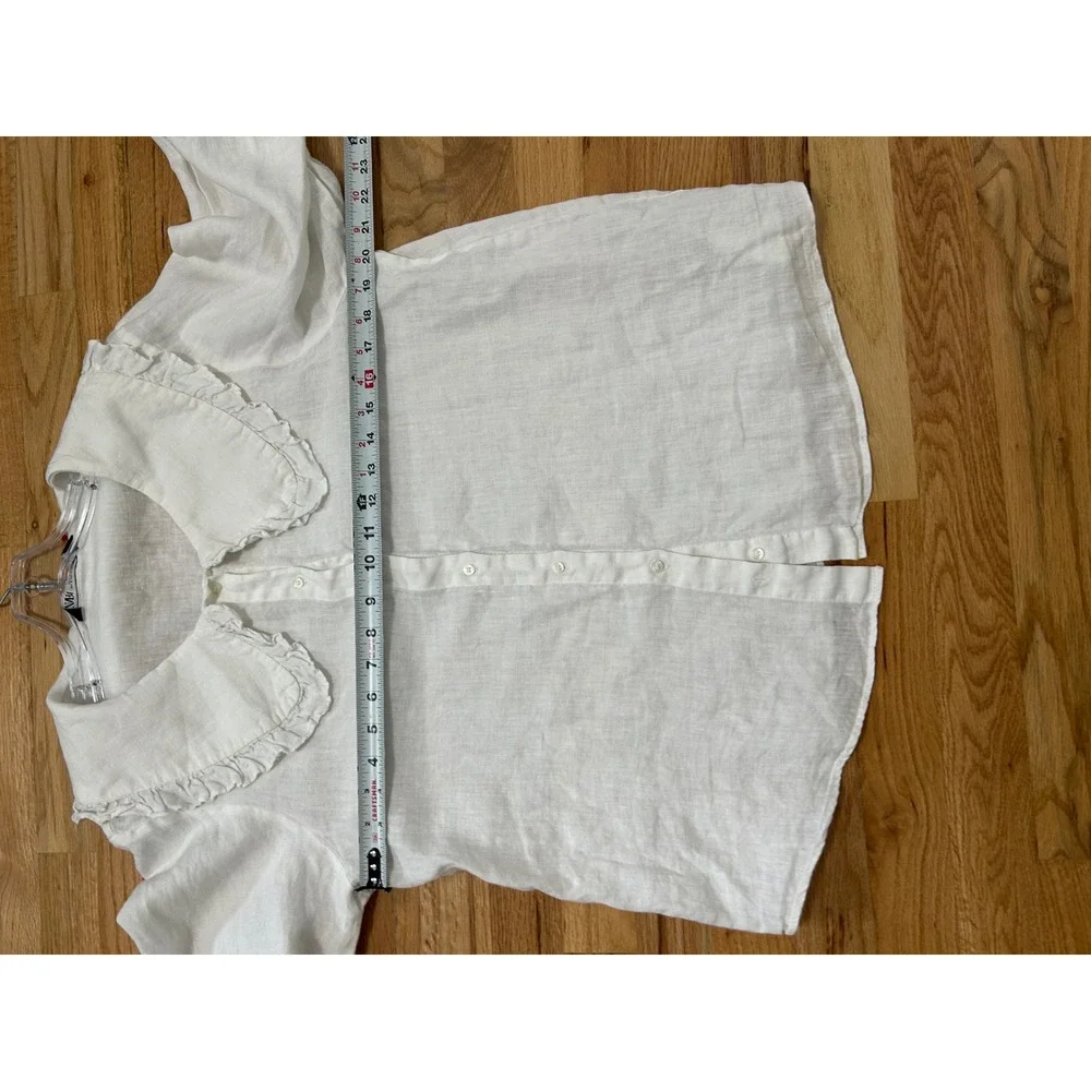 Zara Ruffled Peter Pan Collar Linen Blouse Women Medium White Cottagecore